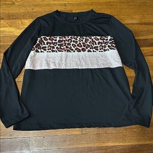 Black Long Sleeve Top with Print Stripes XL